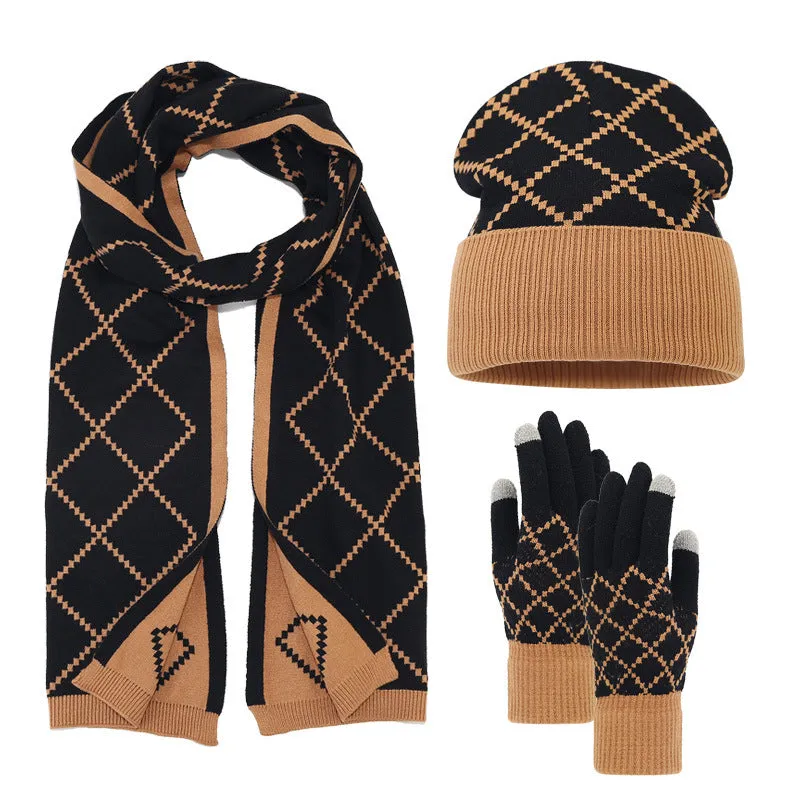 Adult Knitted Hat Glove Scarf Set