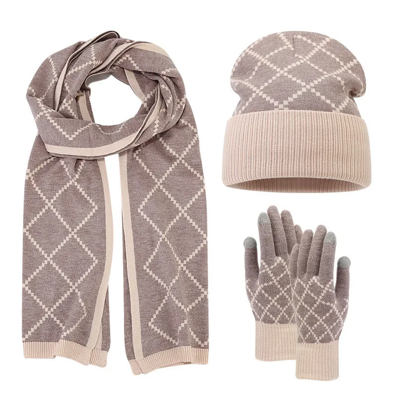 Adult Knitted Hat Glove Scarf Set