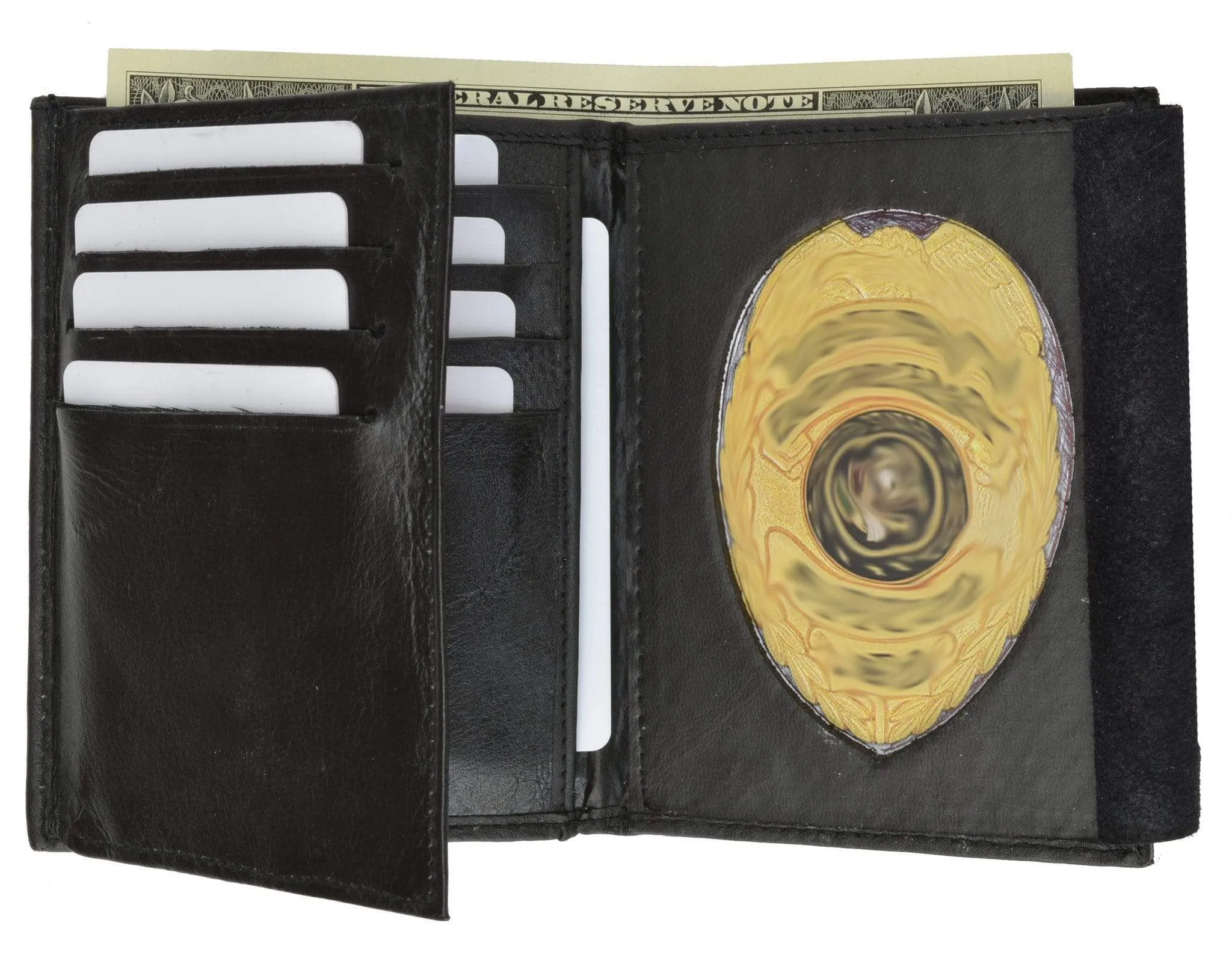 Badge Holder Wallet Genuine Leather Black ID Shield 2518 TA (C)