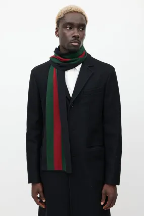 Black & Multicolour Wool Striped Scarf