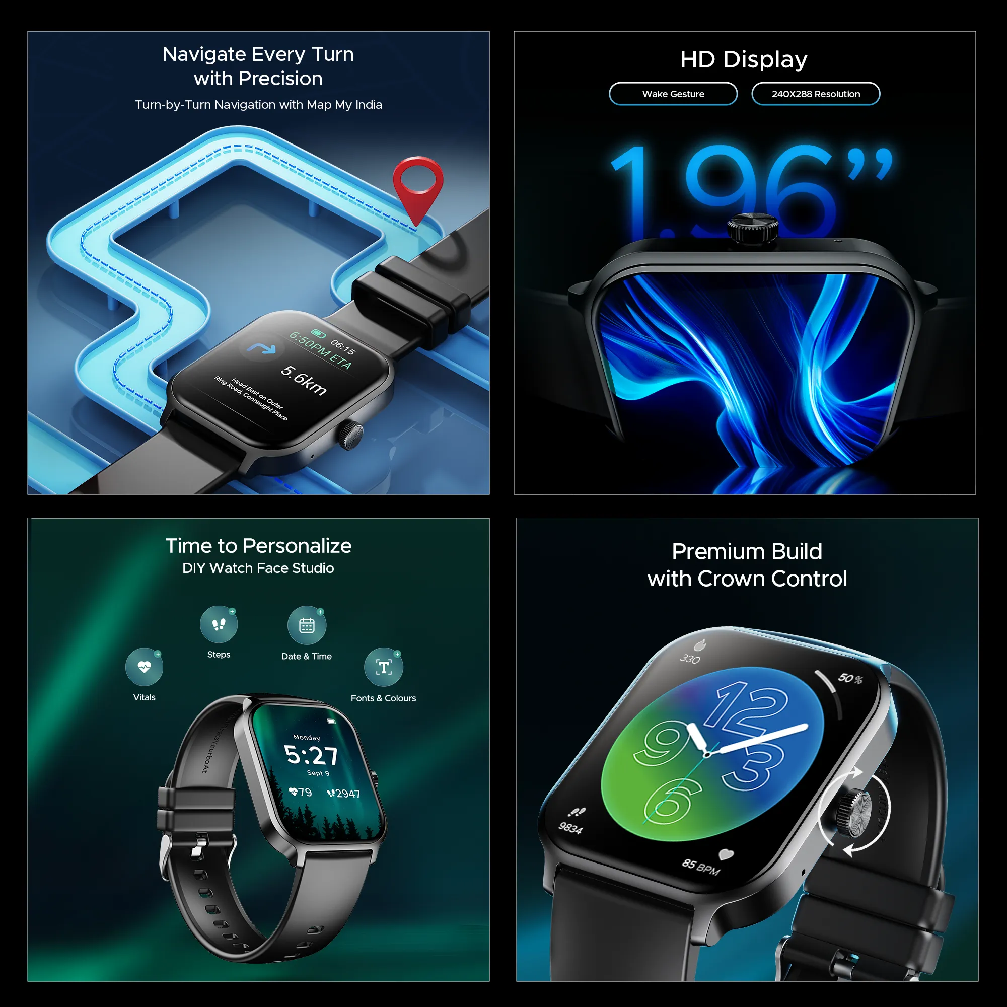 boAt Storm Call 3 Plus | Smartwatch with 1.96" HD Display, BT Calling, 700  Activity Modes, SOS feature, Functional Crown