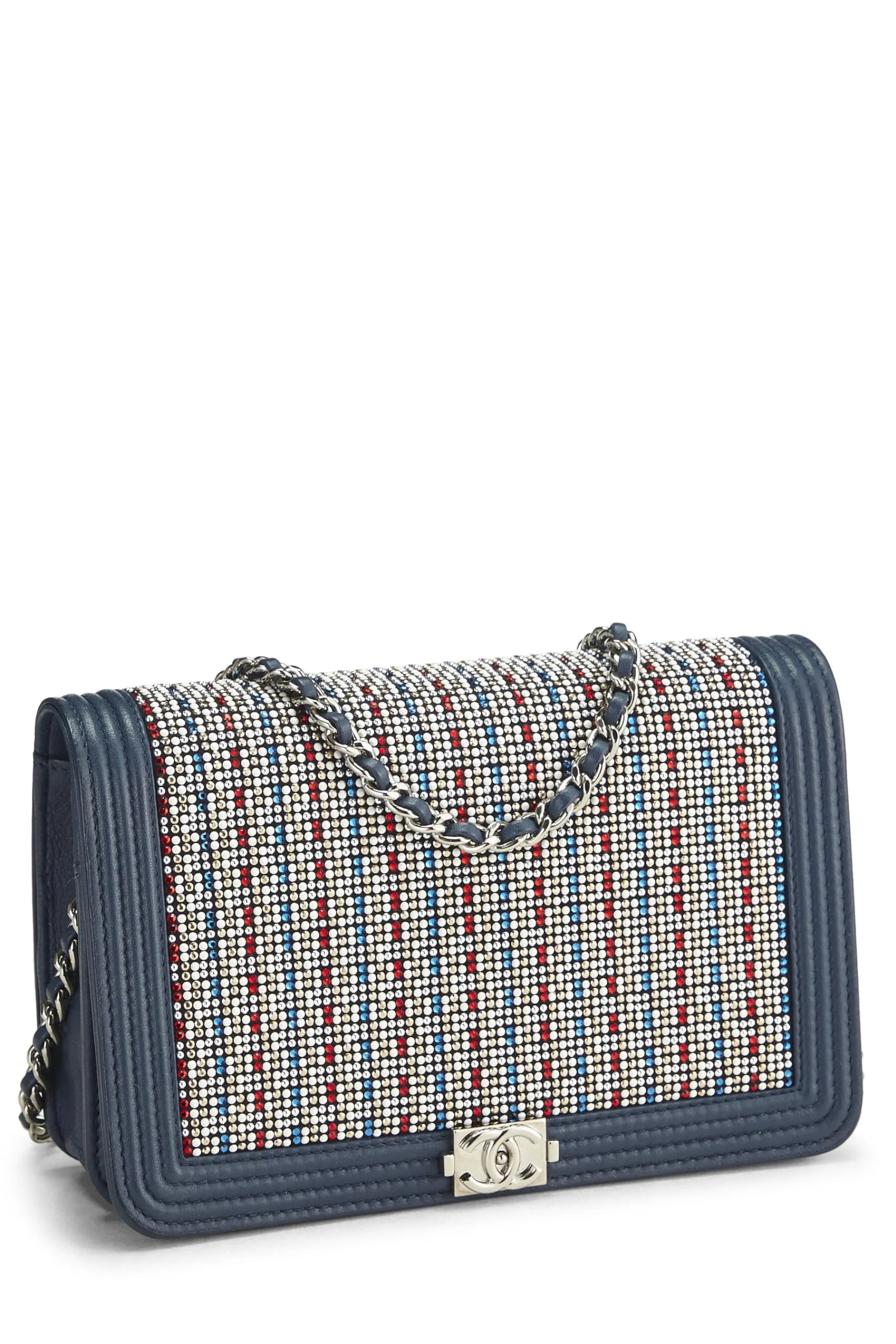 Chanel,  Blue Embellished Boy Wallet on Chain (WOC), Blue