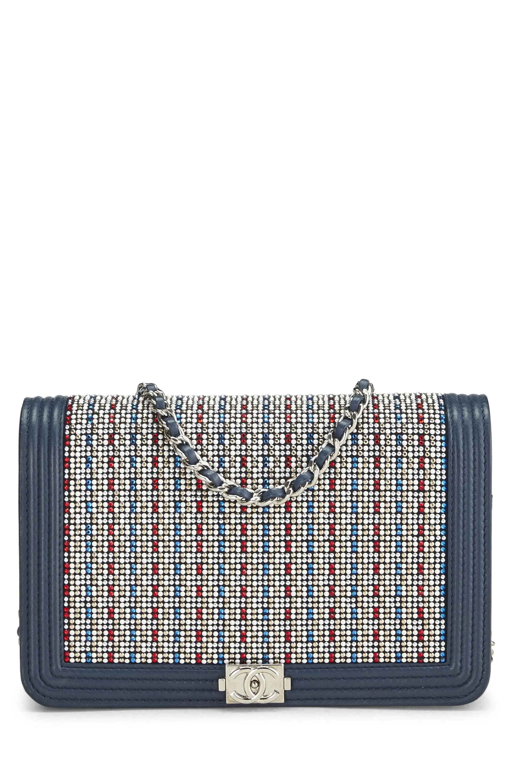 Chanel,  Blue Embellished Boy Wallet on Chain (WOC), Blue