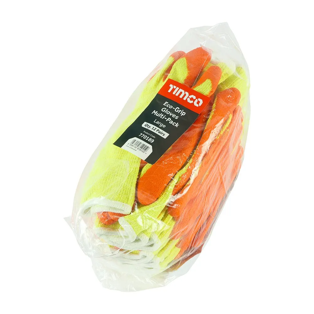 Eco-Grip Gloves - Crinkle Latex Coated Polycotton - Multi Pack 12 Pairs