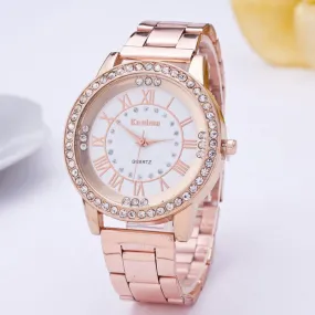 Female Watches Crystal Rhinestone stainless steel fashion rose gold watch For Women wristwatches quartz watches 3Colors