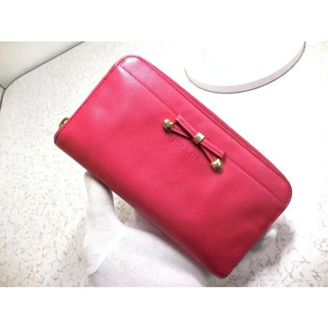 Prada Rose Colored Saffiano Leather Wallet