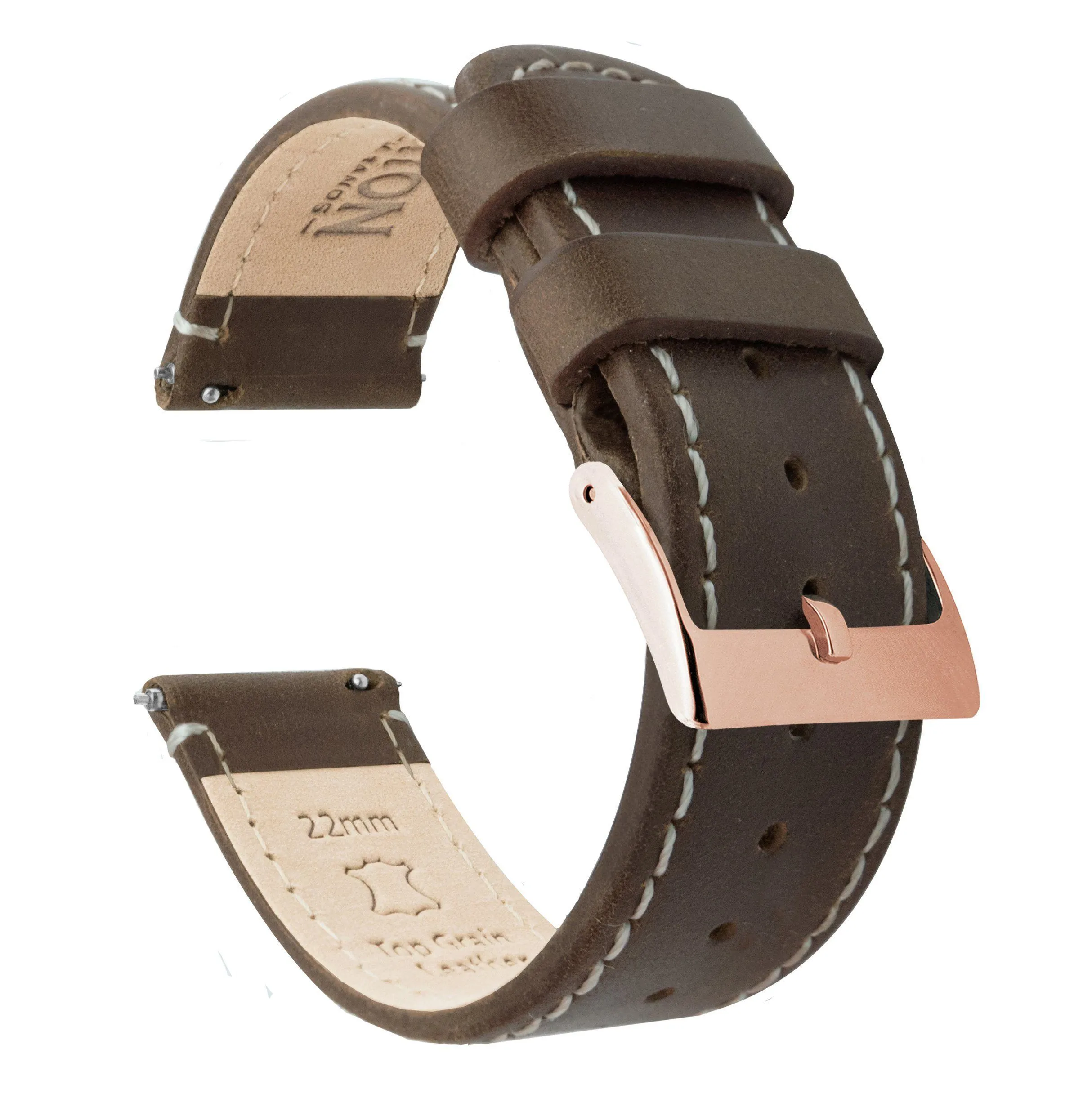 Saddle Brown Leather White Stitching Quick Release Watch Band