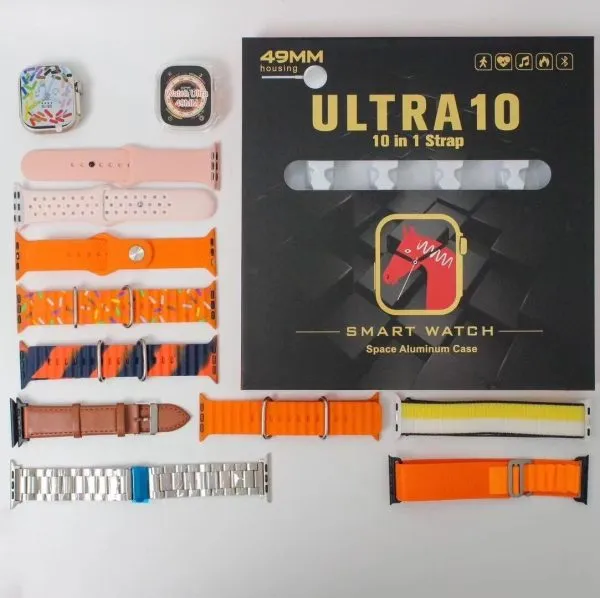 Ultra 10 Smart Watch | 10 In 1 Straps   Jelly Case | Multi Color Straps & Wireless Charging
