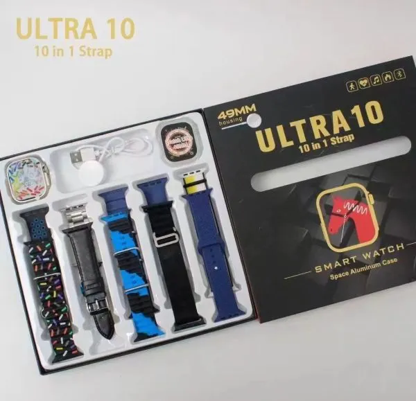 Ultra 10 Smart Watch | 10 In 1 Straps   Jelly Case | Multi Color Straps & Wireless Charging